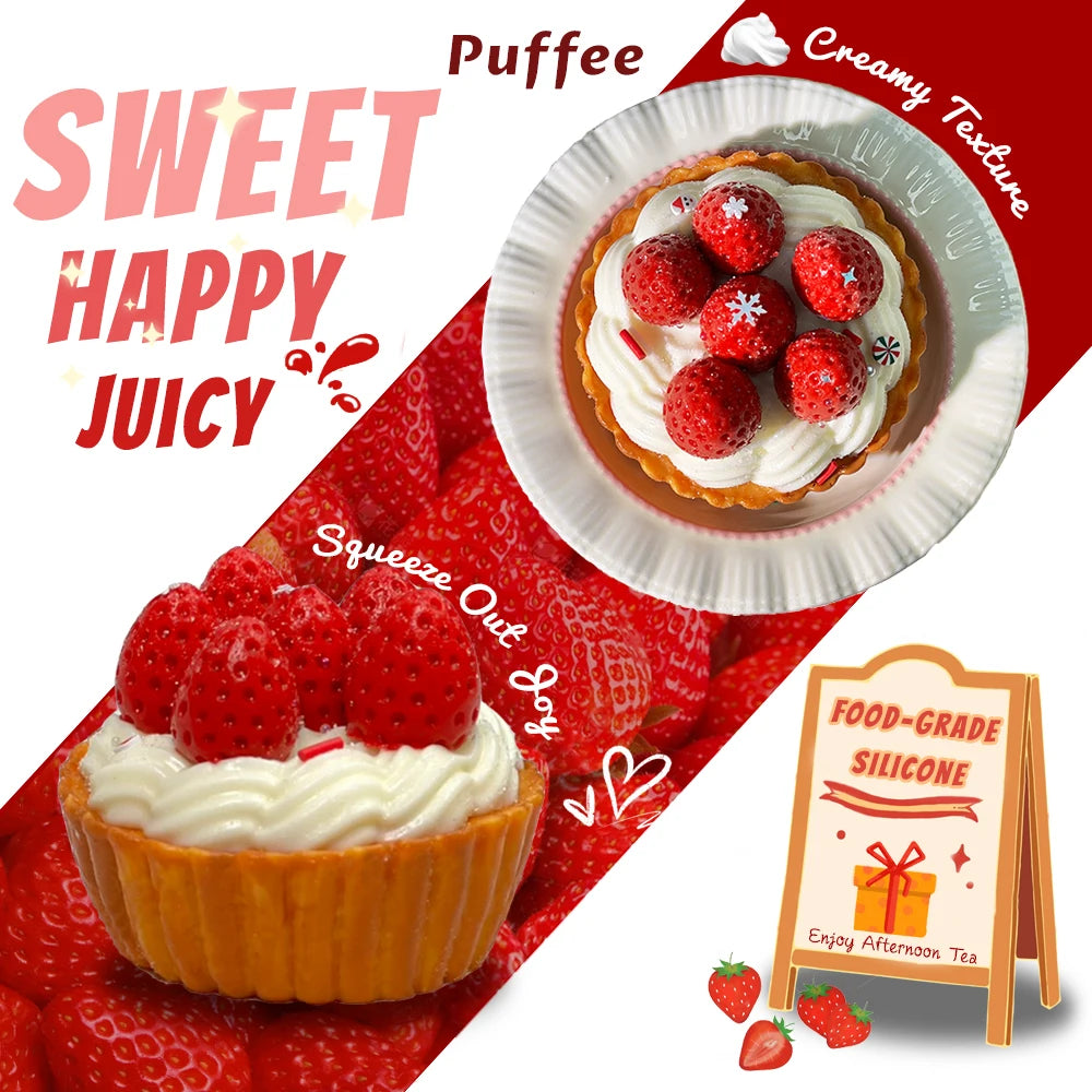 Strawberry Tart Food-grade Silicone Squishy, Creamy Soft Adhesive Toy