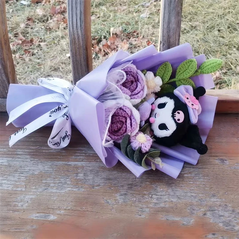 Anime Kuromi Hello Kitty Cinnamoroll Plush Bouquet Handmade Knitting Rose Gift Valentine's Day Christmas Birthday Holiday Gift
