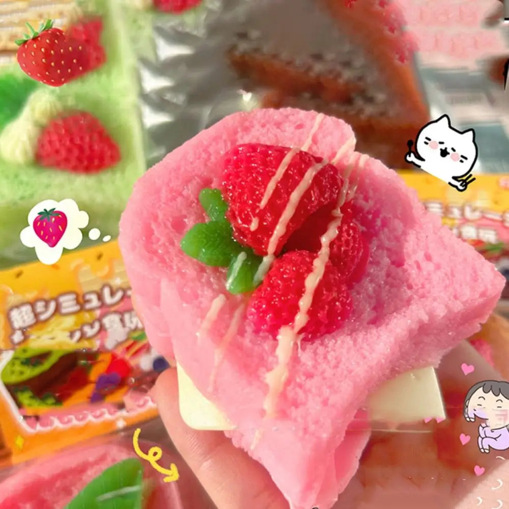 Exquisite Replica Double Layer Strawberry Toast Cake Fruit Bread Cake Matcha Chocolate Dessert Girl Gift Toast Squishy Kids Toys