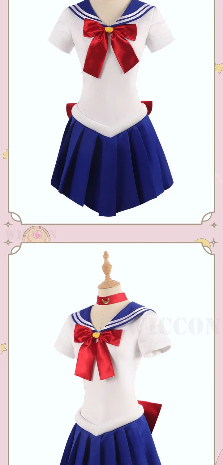 Anime Sailor Cosplay Costume Tsukino Usagi Uniform Dress Outfit Wig Headband Moon Cosplay For Women Girls Carnival Party Set