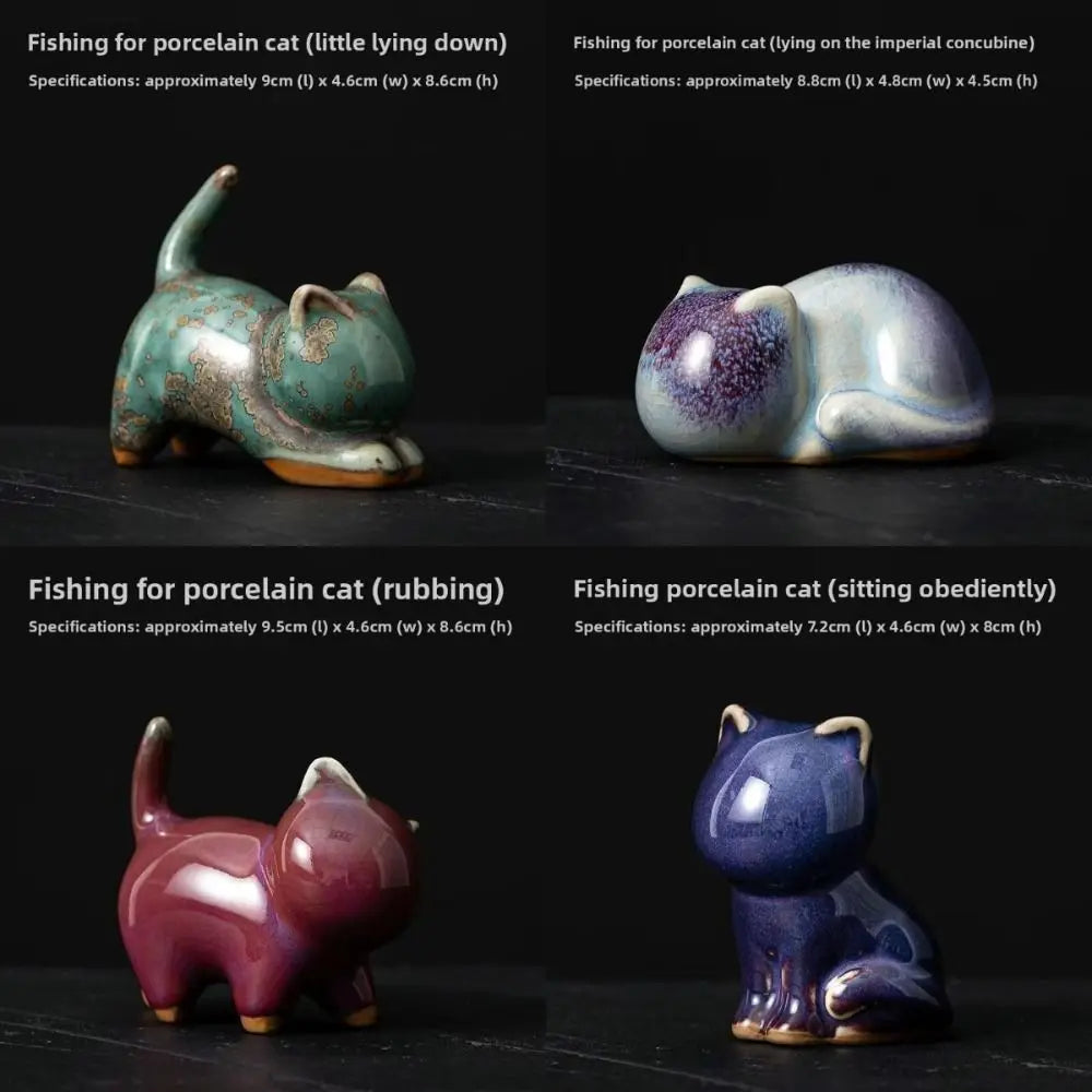 1/4pcs Cat Tea Pet Ceramic Ornament Chinese Style Desktop Decoration Jun Porcelain Cat Tea Pet Craft Lazy Cat Car Ornament