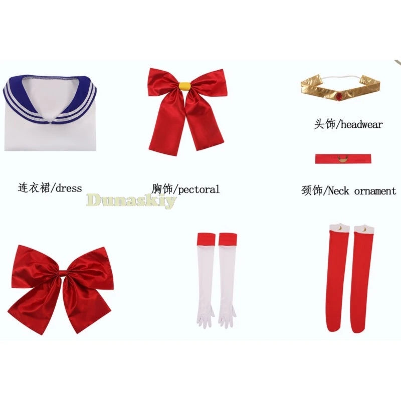 Anime Sailor Cosplay Costume Tsukino Usagi Uniform Dress Outfit Wig Headband Moon Cosplay For Women Girls Carnival Party Set