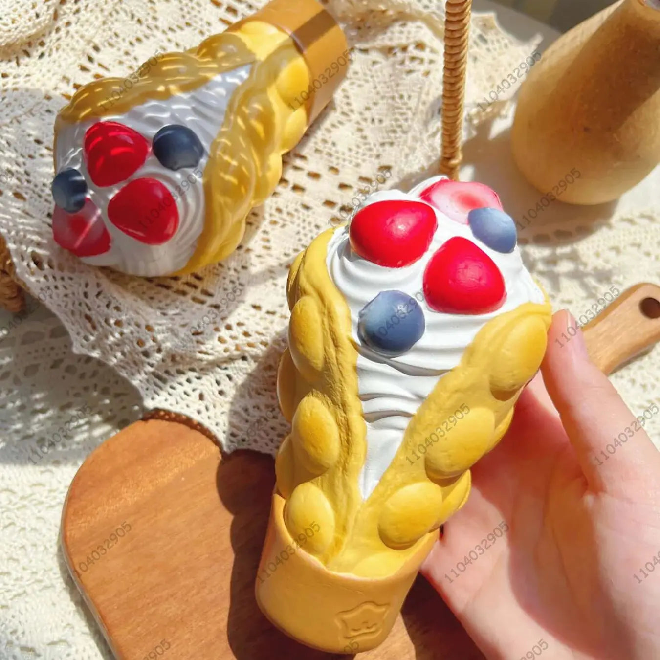Strawberry Crepe Slow Rising Squishy Egg Waffle Fidget Toys Anti Stress Relief