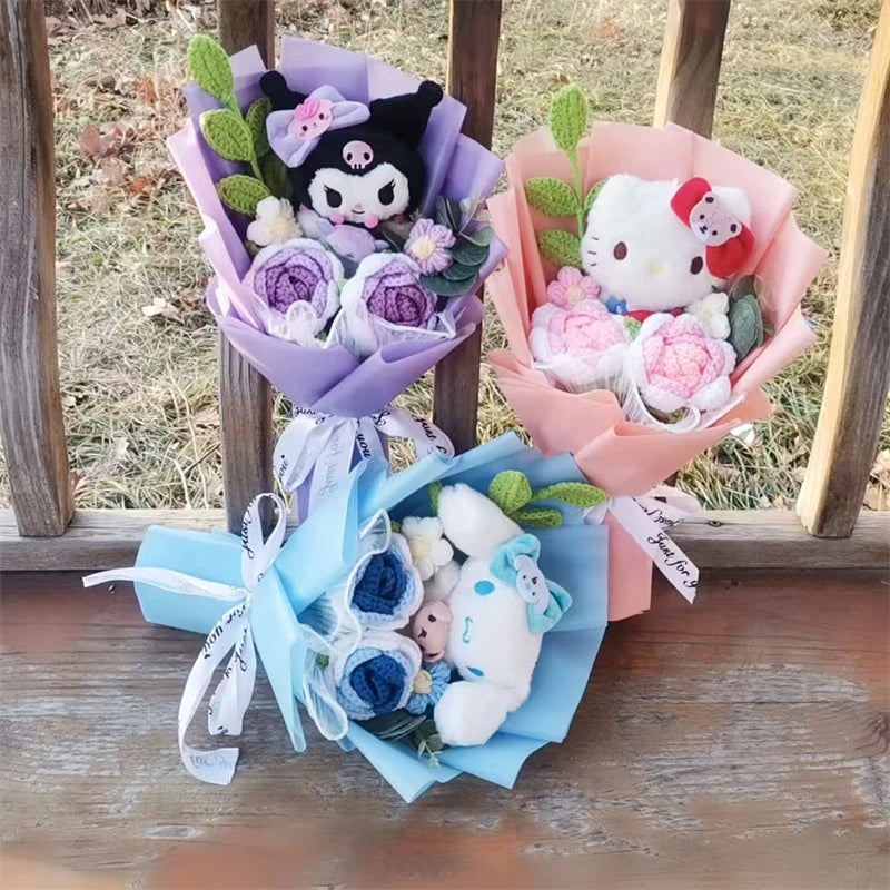 Anime Kuromi Hello Kitty Cinnamoroll Plush Bouquet Handmade Knitting Rose Gift Valentine's Day Christmas Birthday Holiday Gift