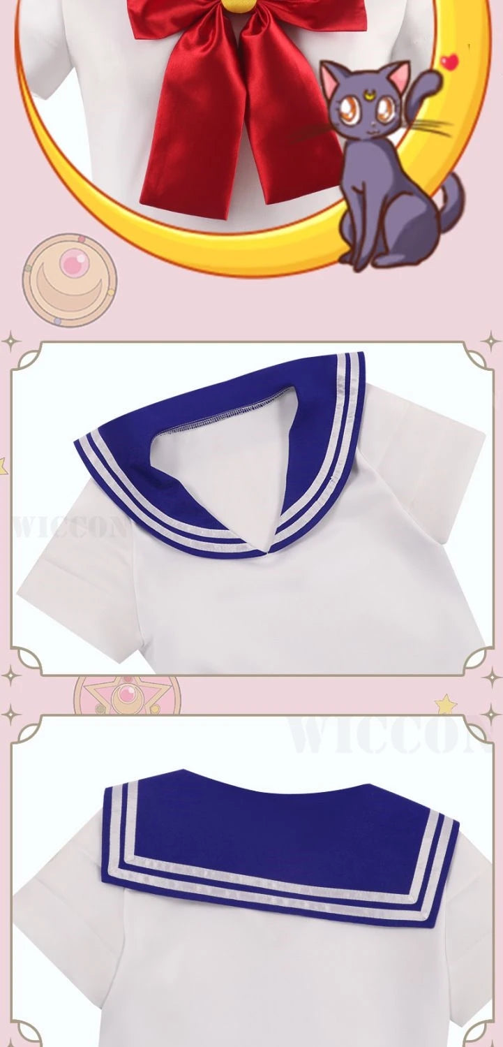 Anime Sailor Cosplay Costume Tsukino Usagi Uniform Dress Outfit Wig Headband Moon Cosplay For Women Girls Carnival Party Set