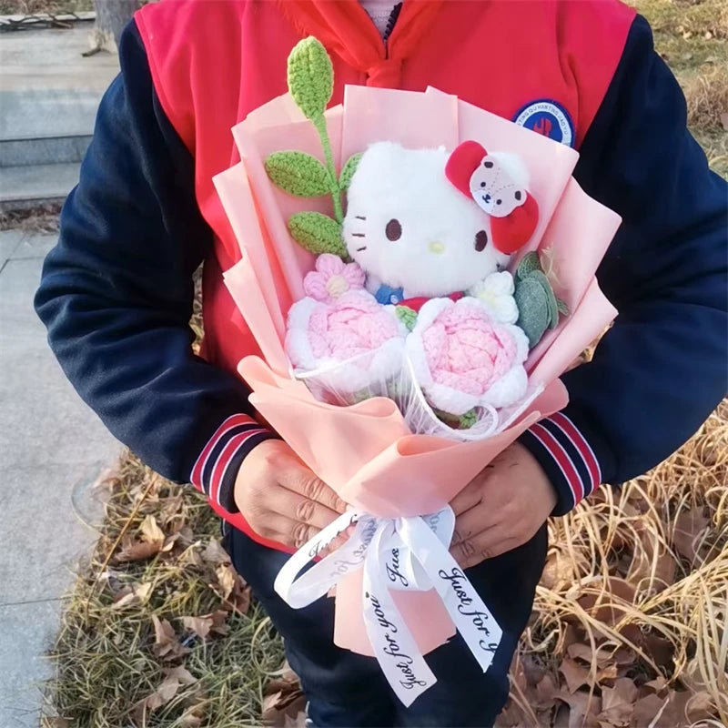 Anime Kuromi Hello Kitty Cinnamoroll Plush Bouquet Handmade Knitting Rose Gift Valentine's Day Christmas Birthday Holiday Gift