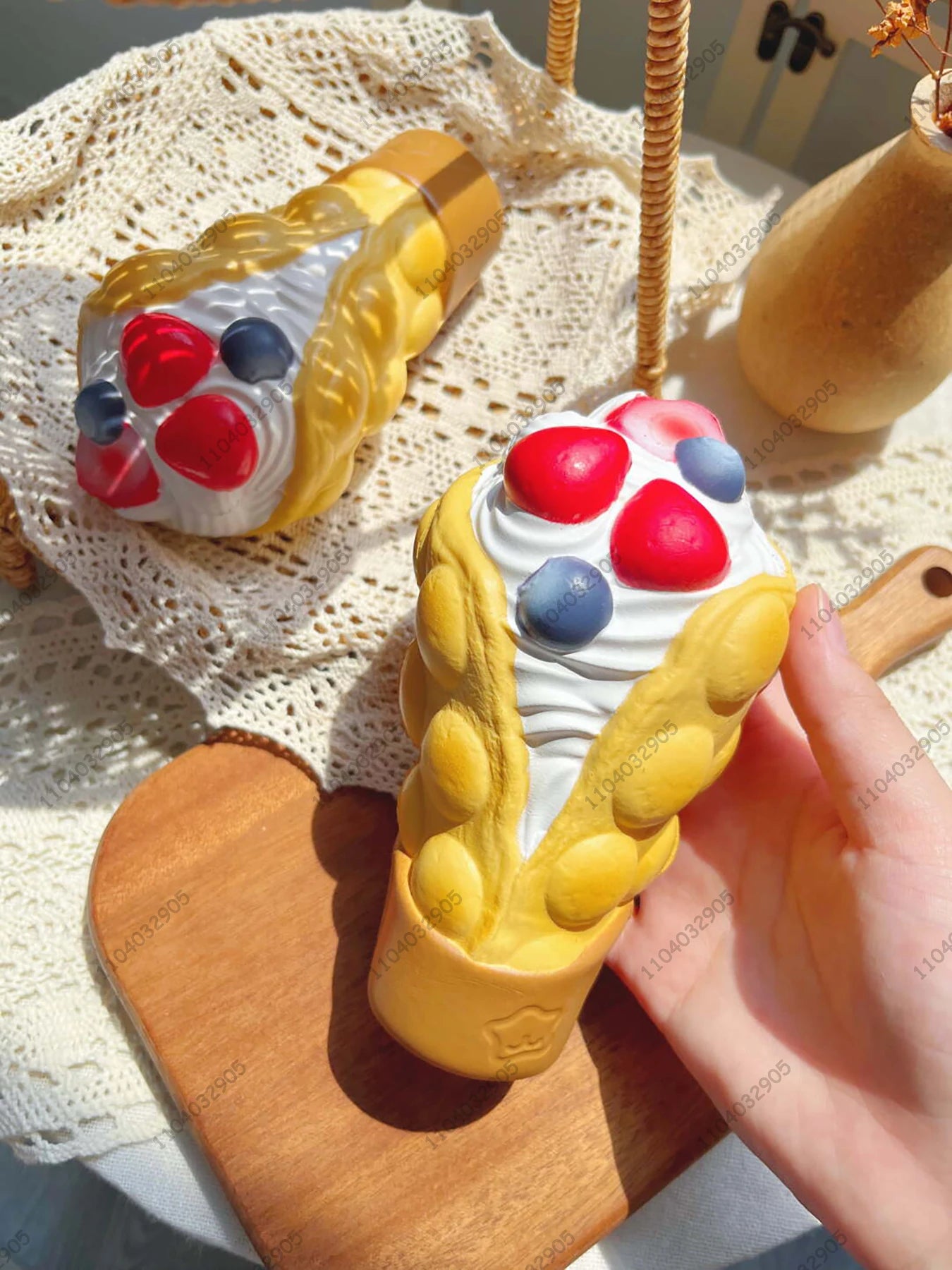Strawberry Crepe Slow Rising Squishy Egg Waffle Fidget Toys Anti Stress Relief