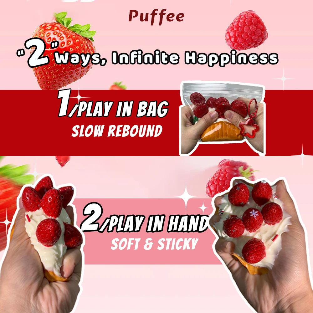 Strawberry Tart Food-grade Silicone Squishy, Creamy Soft Adhesive Toy