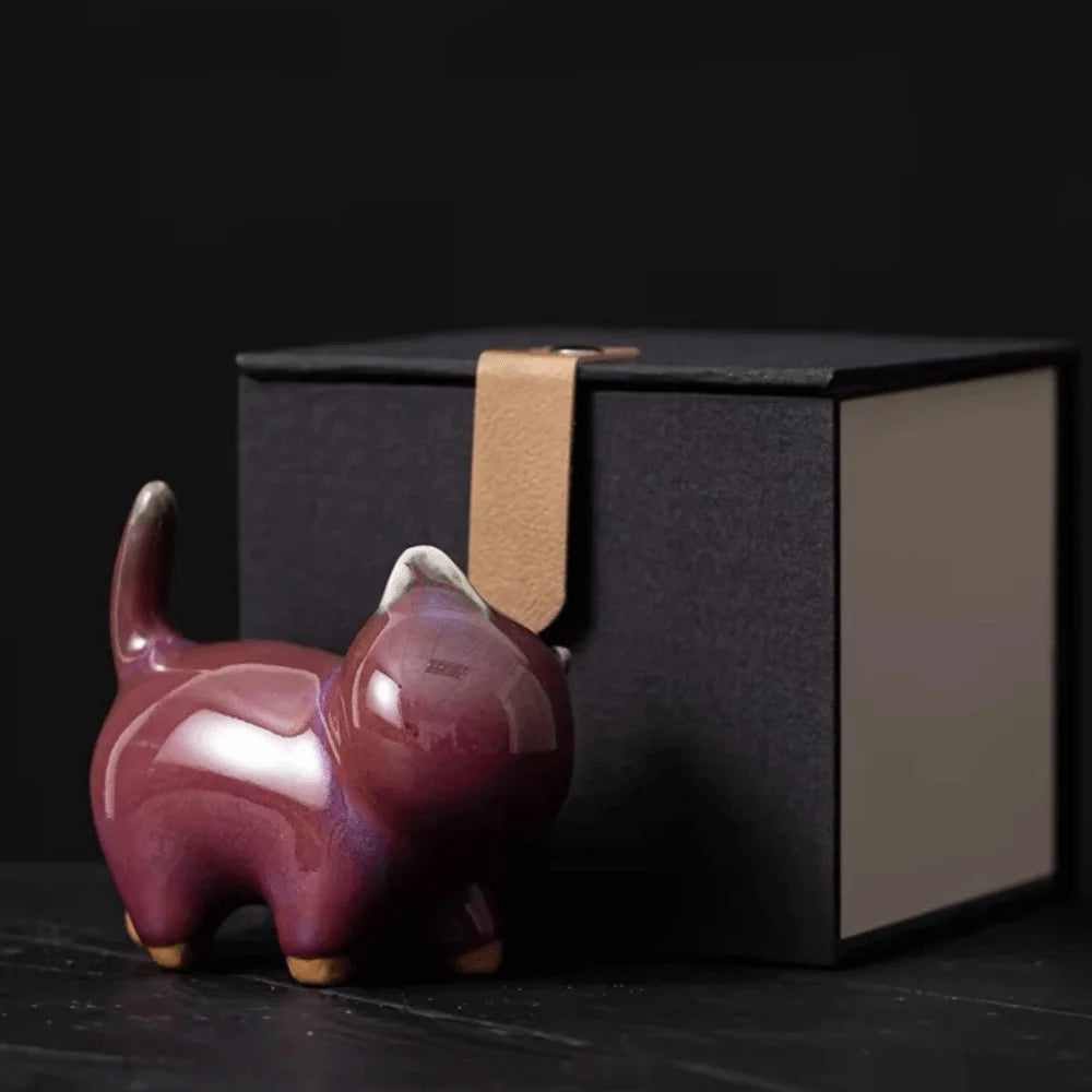1/4pcs Cat Tea Pet Ceramic Ornament Chinese Style Desktop Decoration Jun Porcelain Cat Tea Pet Craft Lazy Cat Car Ornament