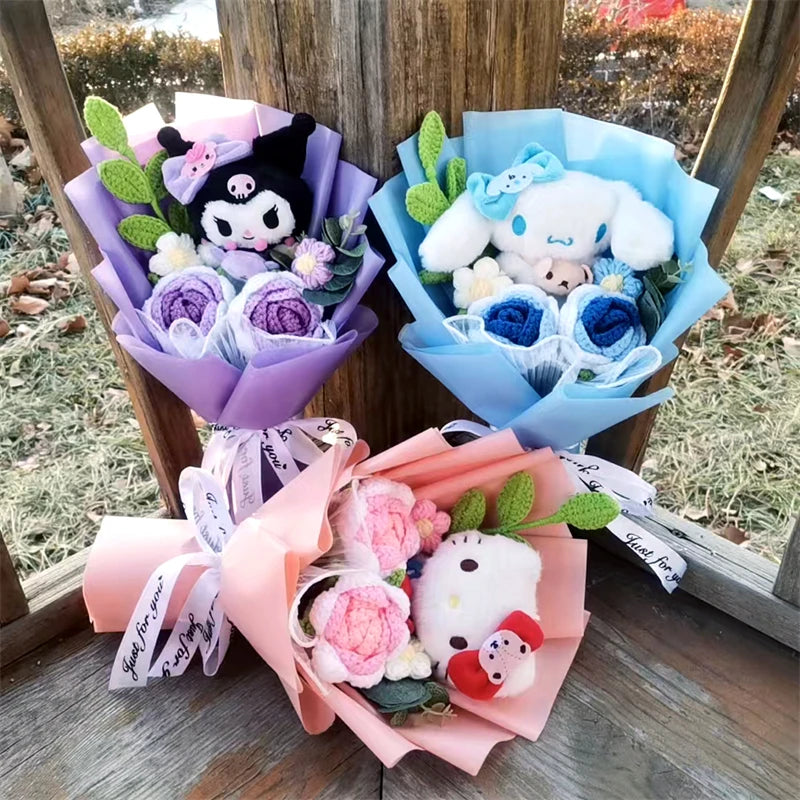 Anime Kuromi Hello Kitty Cinnamoroll Plush Bouquet Handmade Knitting Rose Gift Valentine's Day Christmas Birthday Holiday Gift