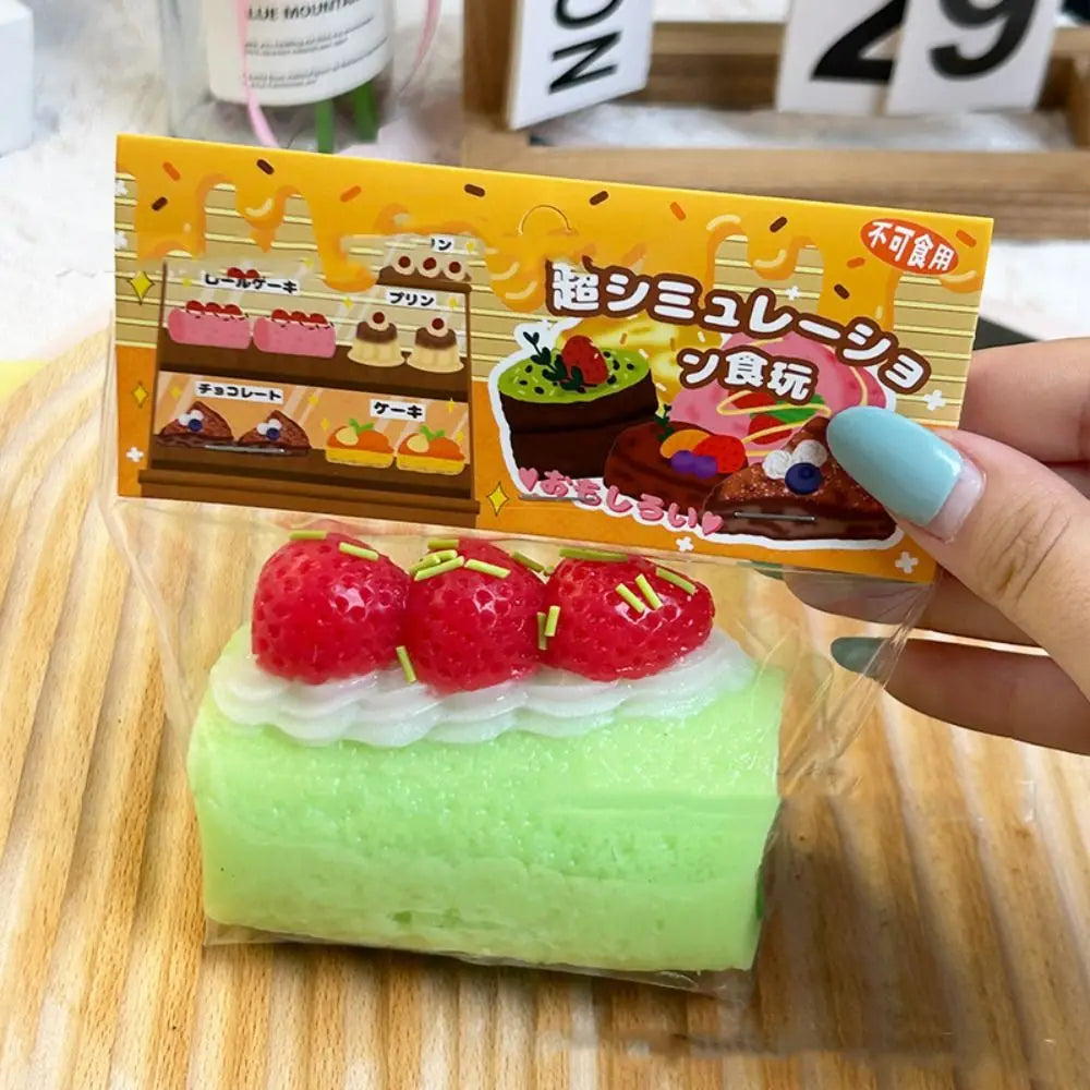 Exquisite Replica Double Layer Strawberry Toast Cake Fruit Bread Cake Matcha Chocolate Dessert Girl Gift Toast Squishy Kids Toys