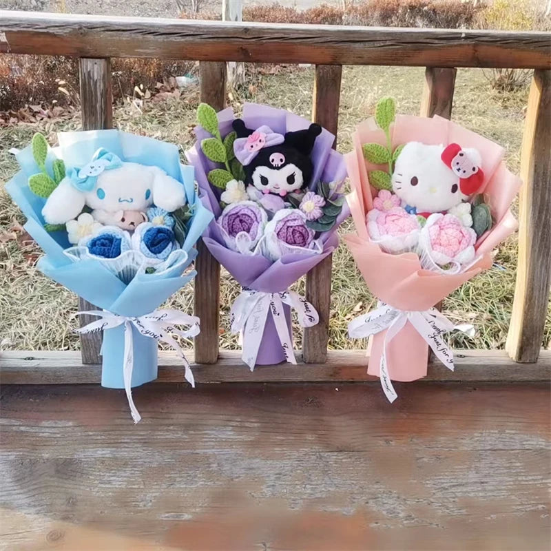 Anime Kuromi Hello Kitty Cinnamoroll Plush Bouquet Handmade Knitting Rose Gift Valentine's Day Christmas Birthday Holiday Gift