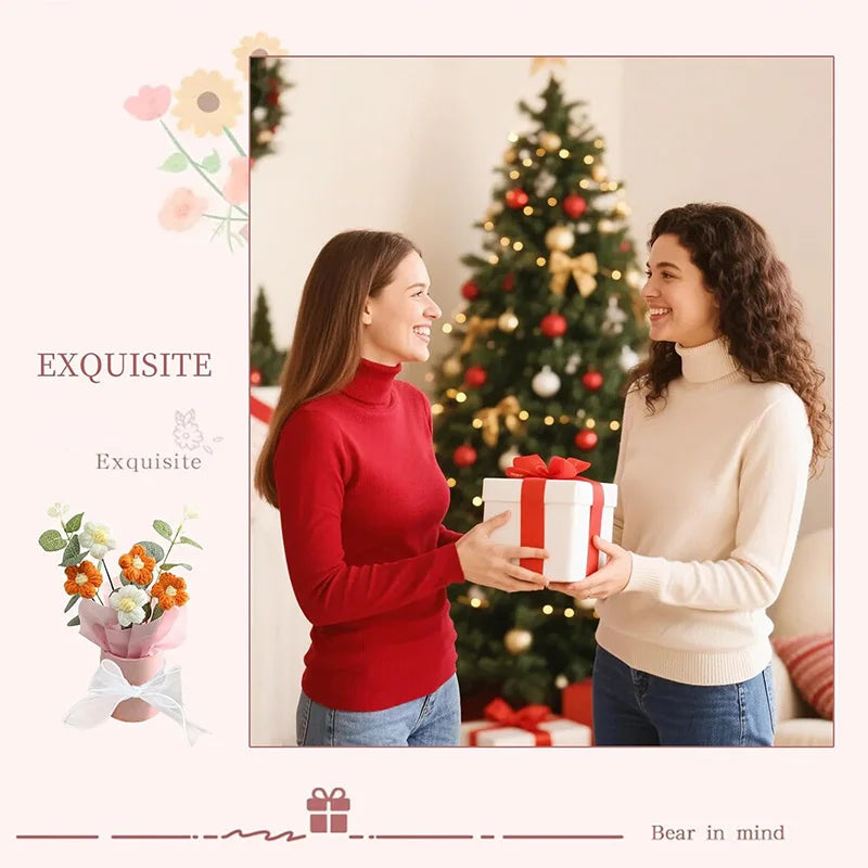 1/2Pcs Exquisite Handmade Crocheted Bucket Bouquet Daisies Braid Mother's Day Valentine's Day Birthday Wedding Home Decoration