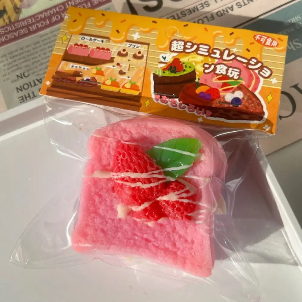 Exquisite Replica Double Layer Strawberry Toast Cake Fruit Bread Cake Matcha Chocolate Dessert Girl Gift Toast Squishy Kids Toys