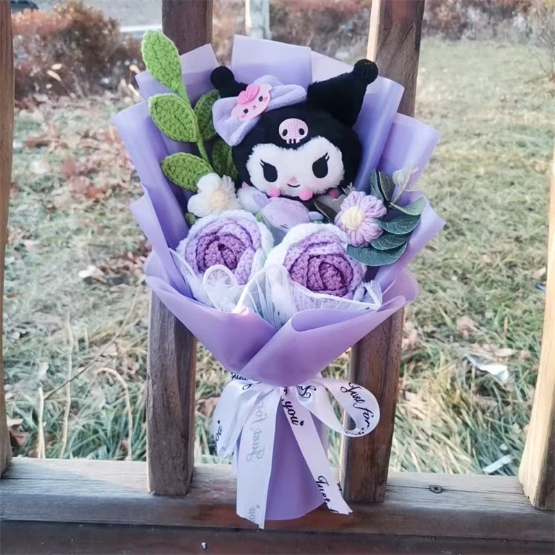 Anime Kuromi Hello Kitty Cinnamoroll Plush Bouquet Handmade Knitting Rose Gift Valentine's Day Christmas Birthday Holiday Gift