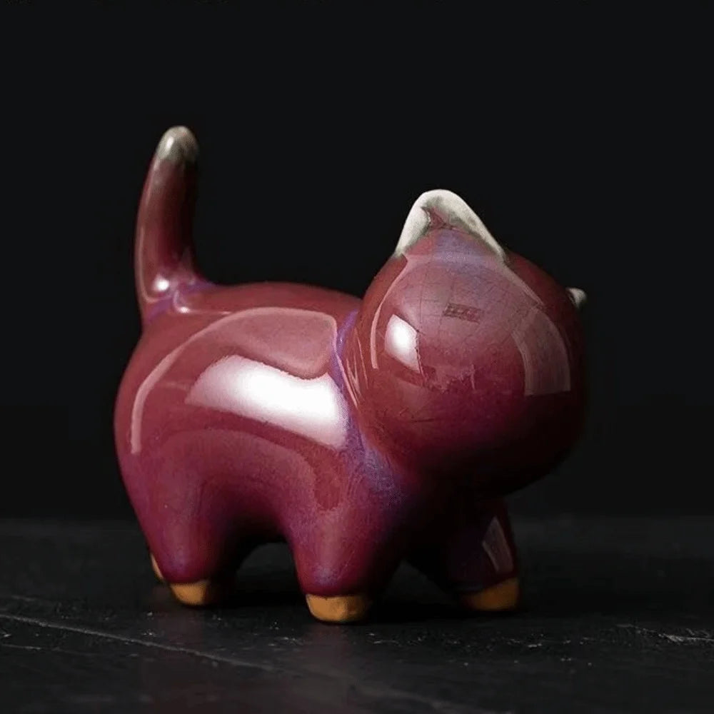 1/4pcs Cat Tea Pet Ceramic Ornament Chinese Style Desktop Decoration Jun Porcelain Cat Tea Pet Craft Lazy Cat Car Ornament