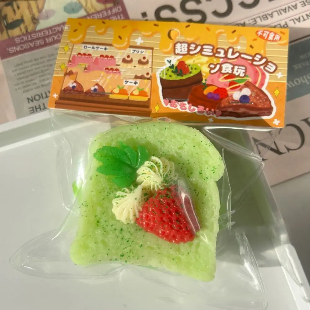 Exquisite Replica Double Layer Strawberry Toast Cake Fruit Bread Cake Matcha Chocolate Dessert Girl Gift Toast Squishy Kids Toys
