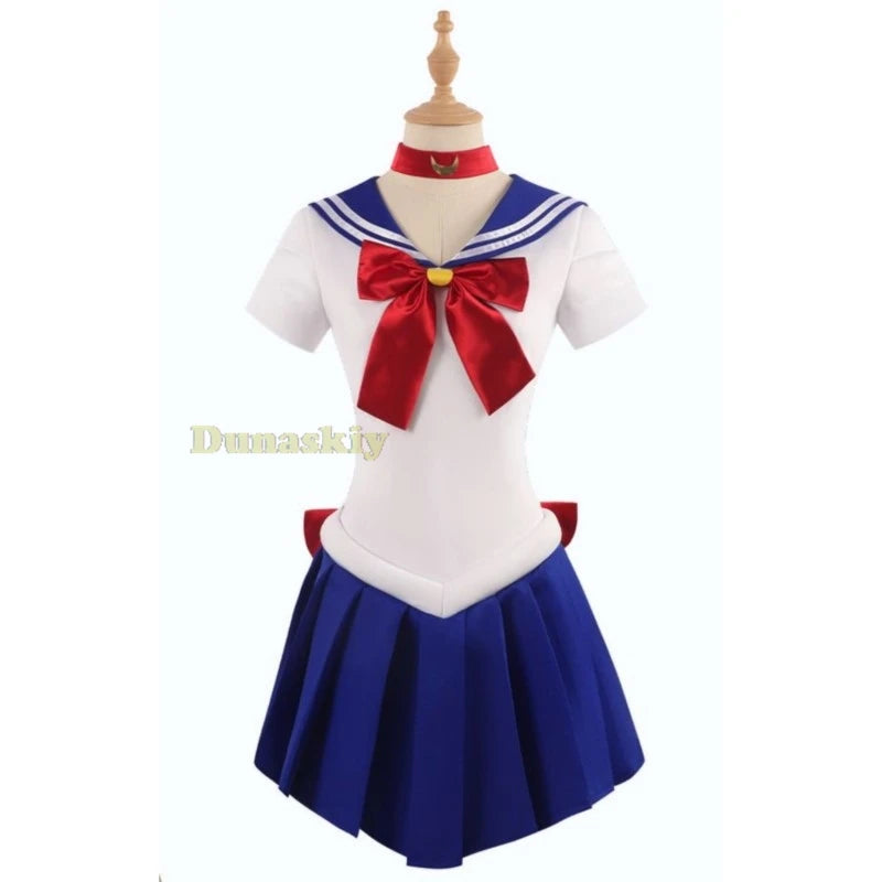 Anime Sailor Cosplay Costume Tsukino Usagi Uniform Dress Outfit Wig Headband Moon Cosplay For Women Girls Carnival Party Set