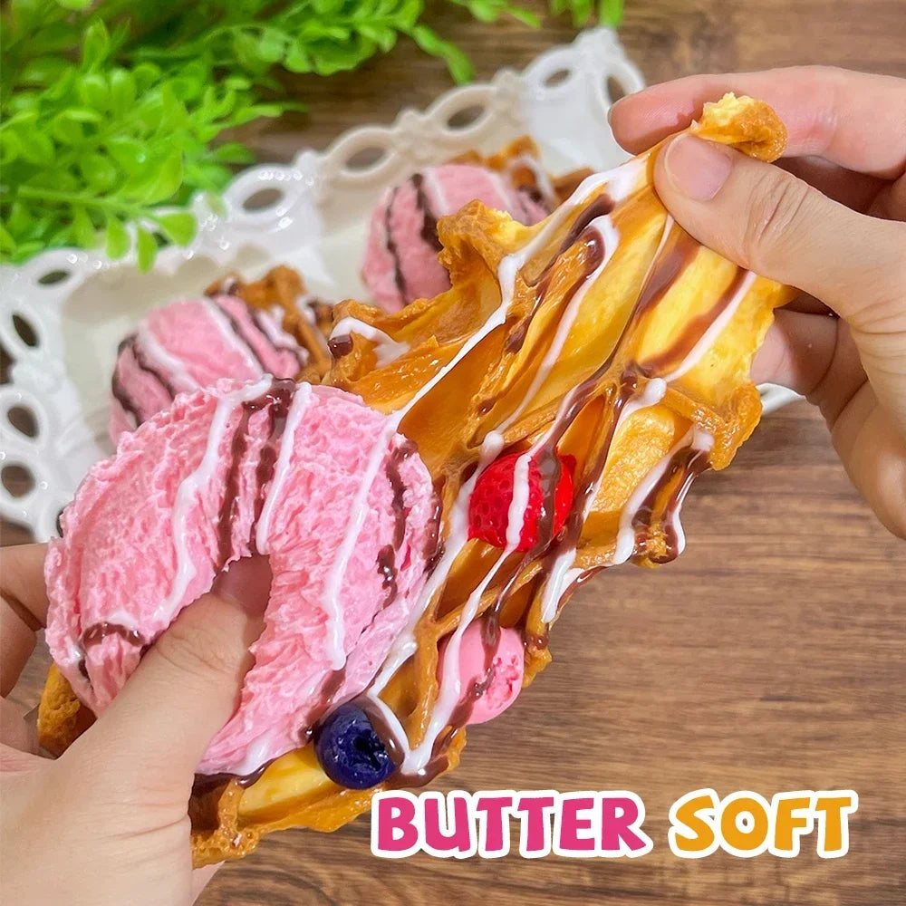 Ice Cream Waffle Taba Squishy, Handmade Creamy Soft Slow Rebound Stress Relief Fidget Toy, Halloween Christmas Party Office Gift