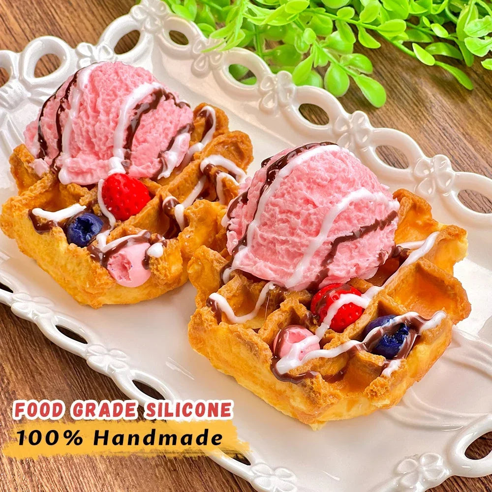 Ice Cream Waffle Taba Squishy, Handmade Creamy Soft Slow Rebound Stress Relief Fidget Toy, Halloween Christmas Party Office Gift