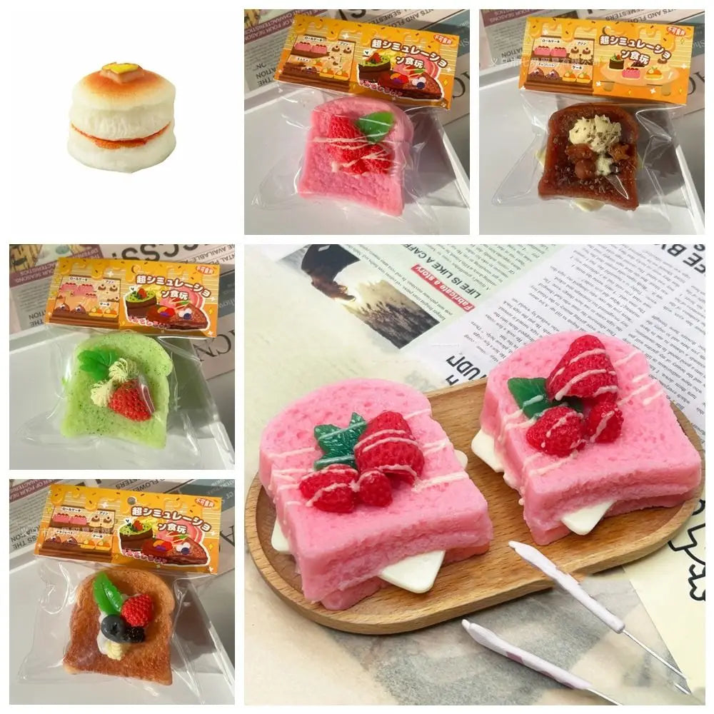 Exquisite Replica Double Layer Strawberry Toast Cake Fruit Bread Cake Matcha Chocolate Dessert Girl Gift Toast Squishy Kids Toys