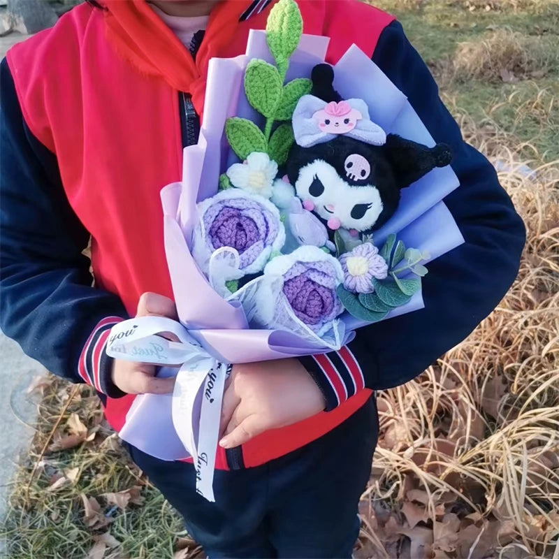 Anime Kuromi Hello Kitty Cinnamoroll Plush Bouquet Handmade Knitting Rose Gift Valentine's Day Christmas Birthday Holiday Gift